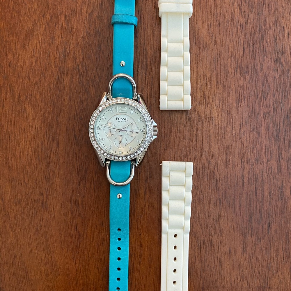 Fossil Interchangeable Face With Teal Leather Ban… - image 2